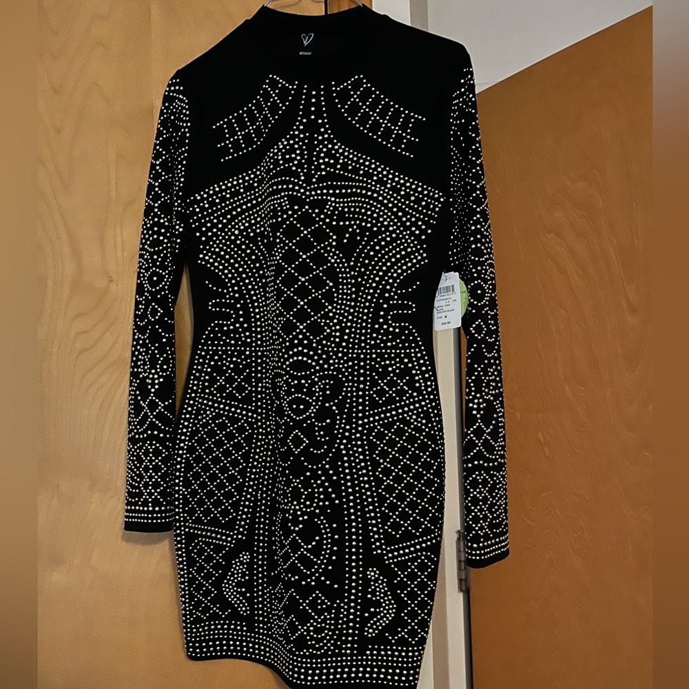 Elegant Black and White Studded Dress